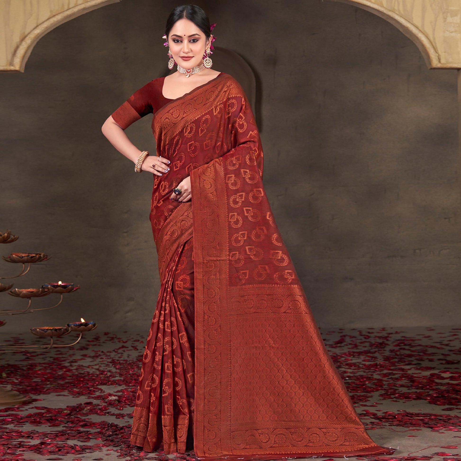 Maroon Woven Cotton Silk Saree