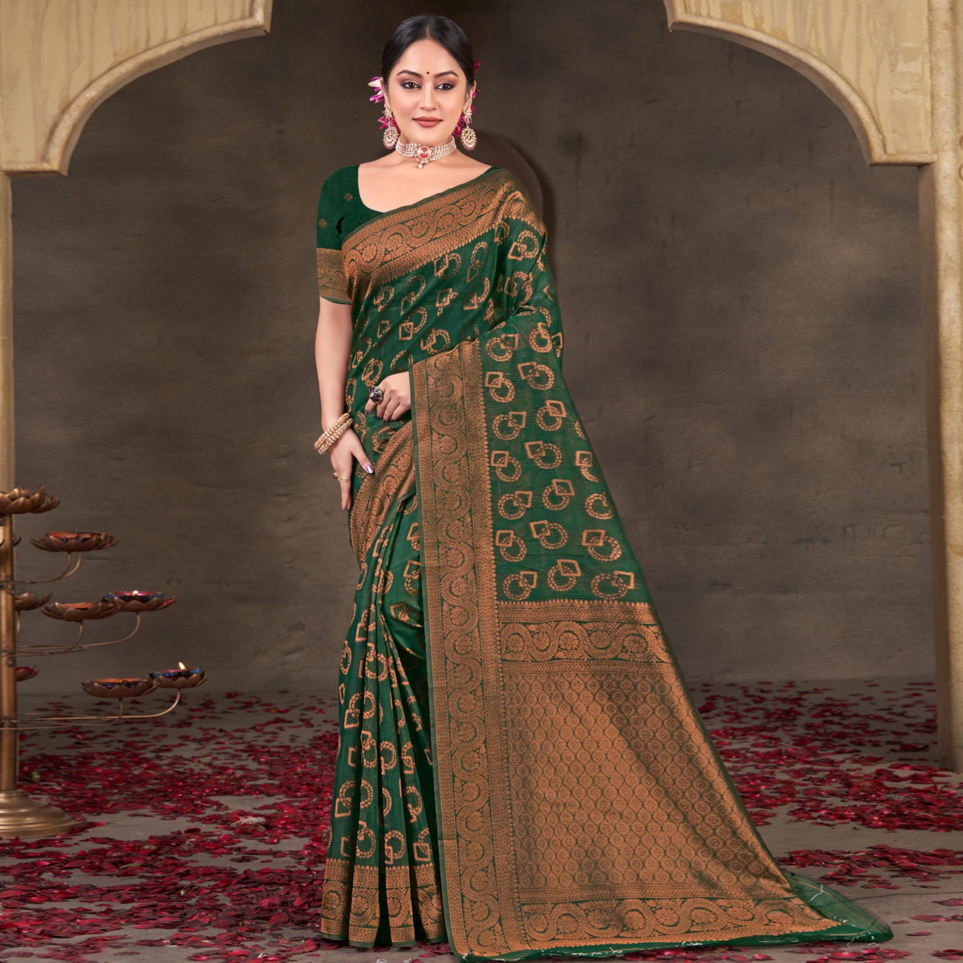 green-woven-printed-cotton-silk-saree