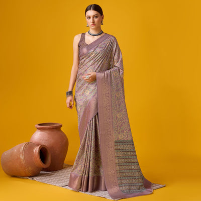 Mauve Digital Printed Cotton Silk Saree With Border