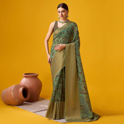green-digital-printed-cotton-silk-saree-with-border