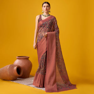 Mauve Digital Printed Cotton Silk Saree With Border