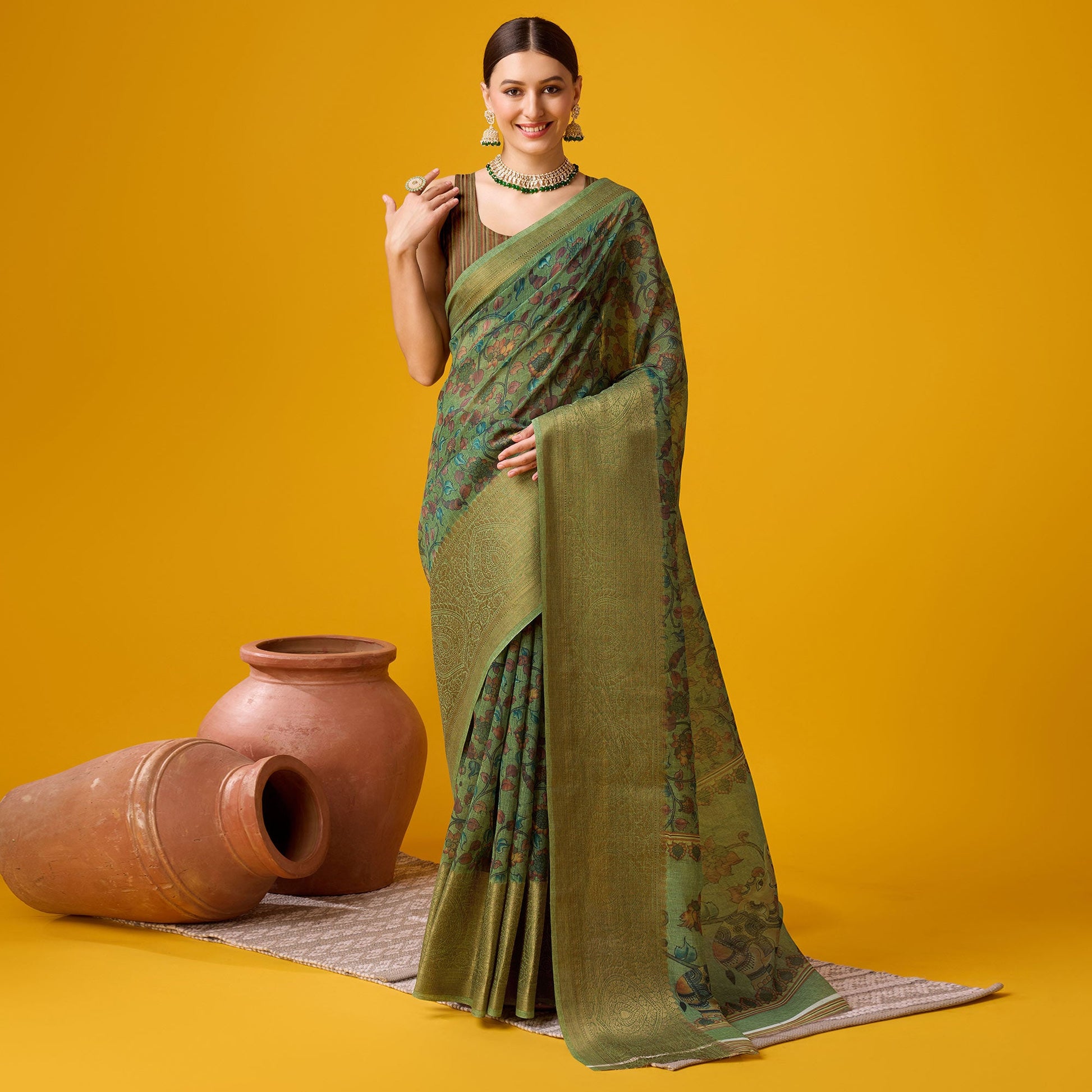 green-digital-printed-cotton-silk-saree-with-border-1