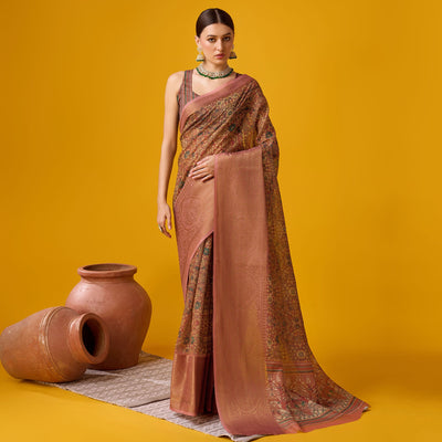 Mauve Digital Printed Cotton Silk Saree With Border