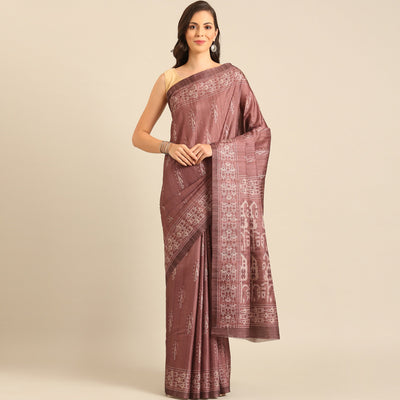Dusty Rose Pink Digital Print Cotton Saree