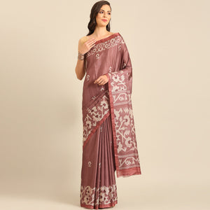 Dusty Rose Pink Digital Printed Cotton Blend Saree