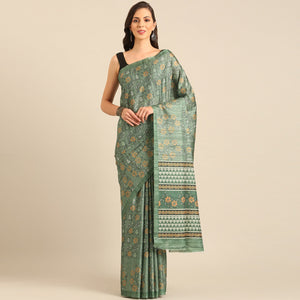 green-floral-digital-print-cotton-blend-saree