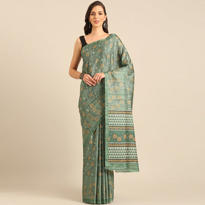 green-floral-digital-print-cotton-blend-saree