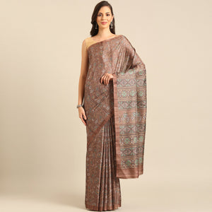 Brown Floral Digital Printed Cotton Blend Saree