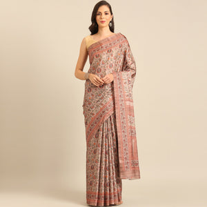 Light Peach Floral Digital Printed Cotton Blend Saree