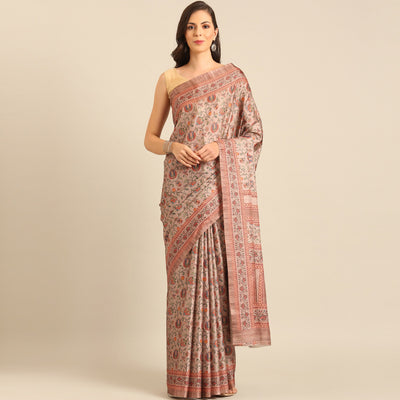 Light Peach Floral Digital Printed Cotton Blend Saree