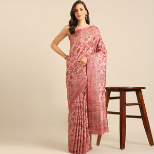 Light Pink Floral Digital Printed Cotton Blend Saree