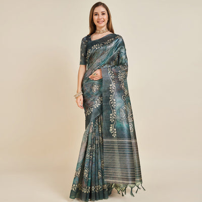 grey-digital-printed-bhagalpuri-silk-saree-with-tassels-1