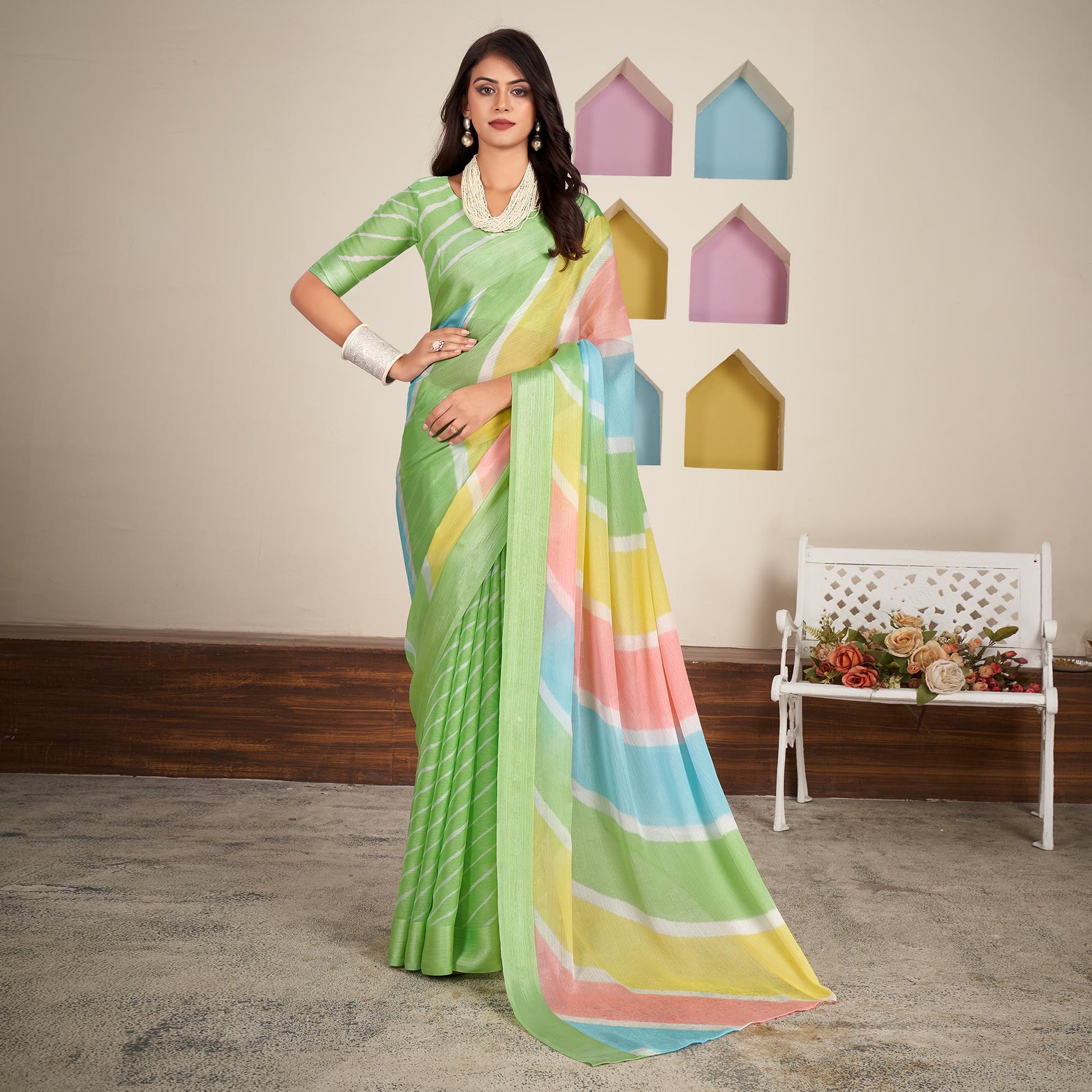 green-printed-chiffon-saree-14