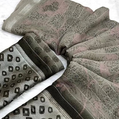 Light Brown Floral Printed Chiffon Saree