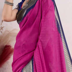 Magenta Printed Cotton Silk Saree With Jacquard Border