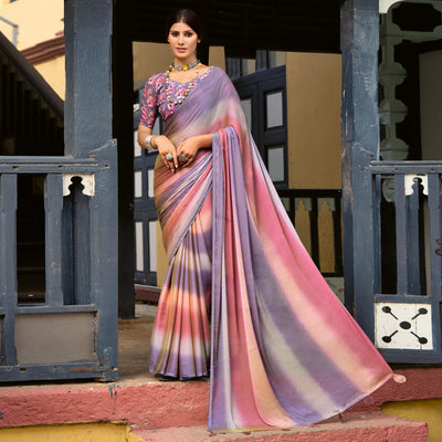 Mauve Ombre Print Chiffon Sarees