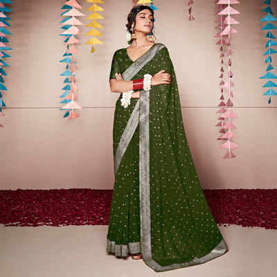 green-foil-printed-with-woven-border-georgette-saree