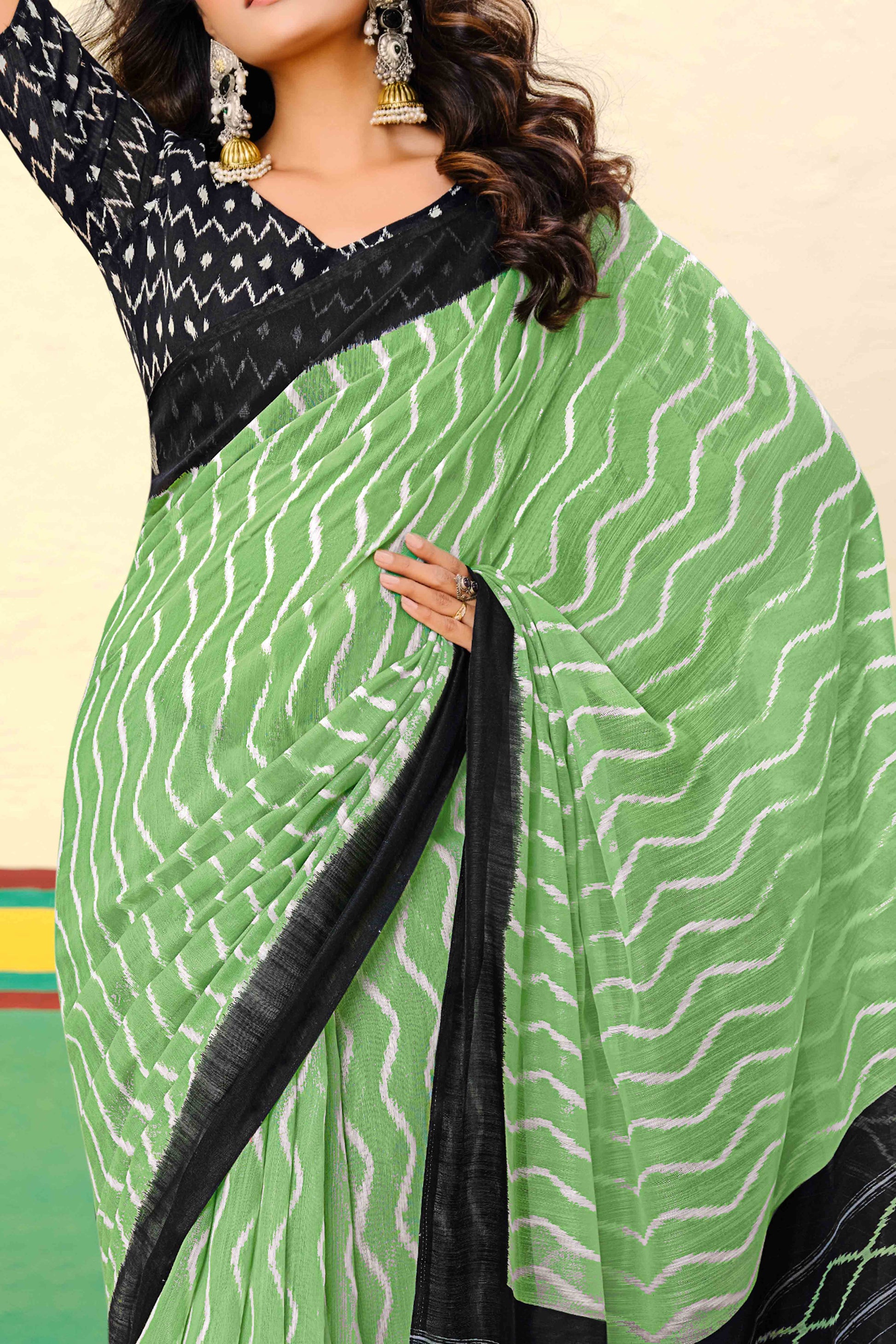 green-ikkat-printed-mulmul-cotton-saree