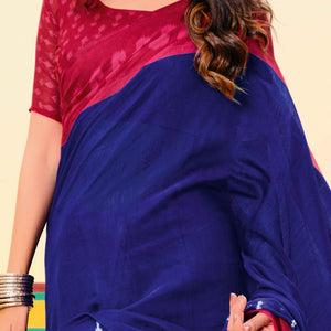 Dark Navy Blue Ikkat Printed Mulmul Cotton Saree