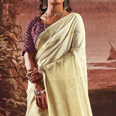 Cream Woven Cotton Silk Saree