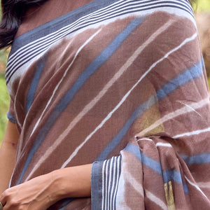 Brown Leheriya Printed Linen Saree