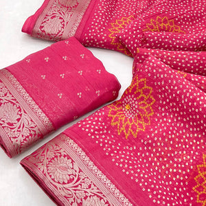 Gajri Pink Bandhani Printed Chiffon Saree