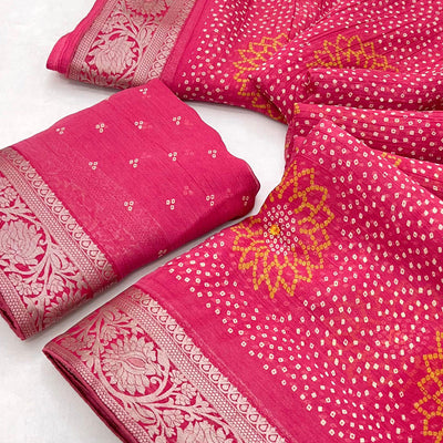 Gajri Pink Bandhani Printed Chiffon Saree