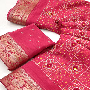 Gajri Pink Bandhani Printed Chiffon Saree