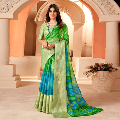 1green-blue-printed-organza-saree-with-woven-border