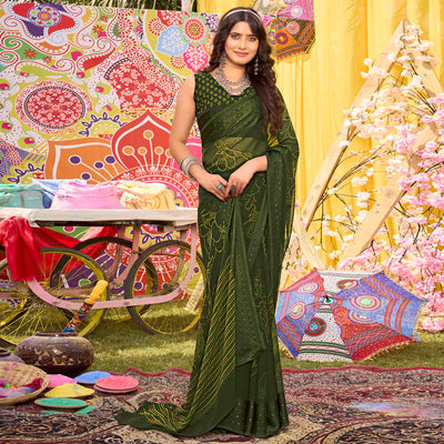 green-floral-printed-georgette-saree-with-woven-border-1