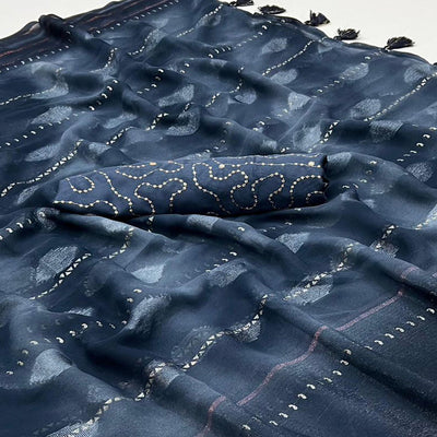 Blue Woven Georgette Saree