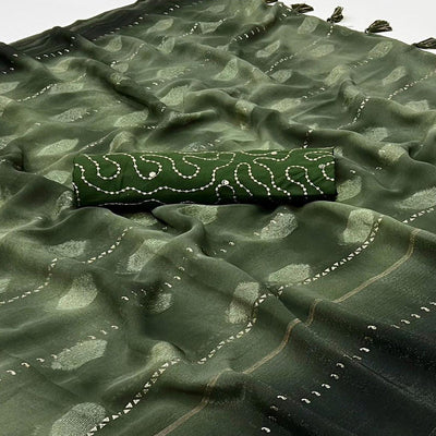 Mehandi Green Woven Georgette Saree