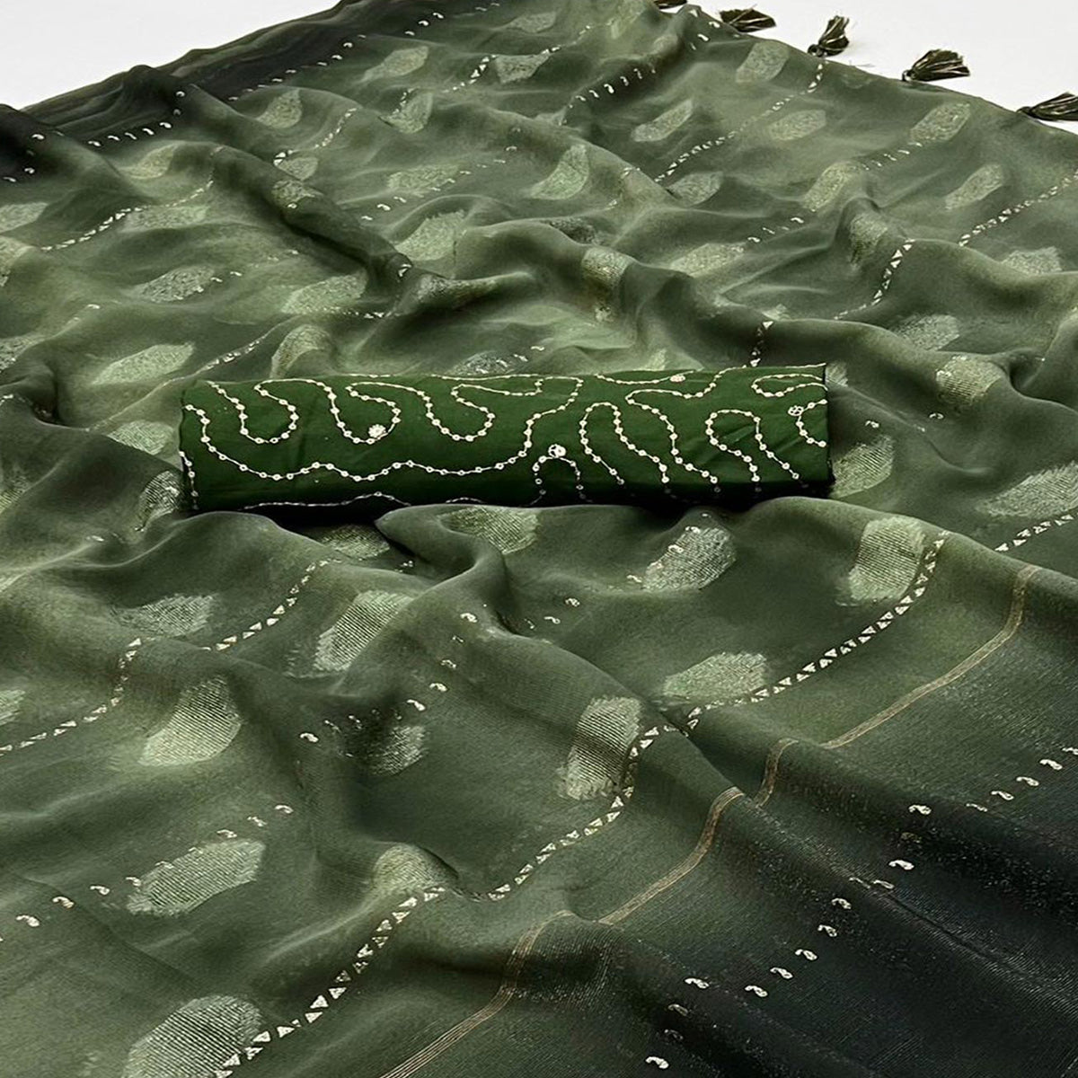 Mehandi Green Woven Georgette Saree