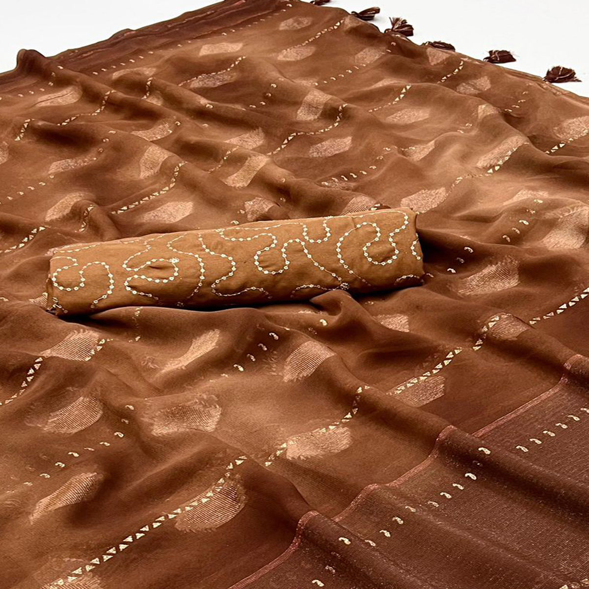 Brown Woven Georgette Saree