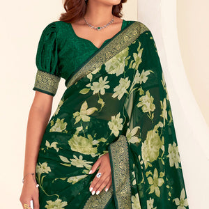 green-floral-printed-georgette-saree-with-embroidered-border-1