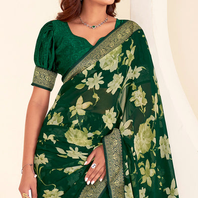 green-floral-printed-georgette-saree-with-embroidered-border-1