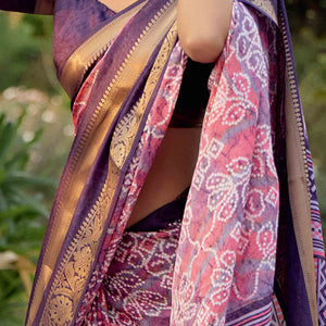 Lavender Bandhani Printed Dola Silk Saree