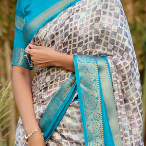 grey-geometric-printed-dola-silk-saree