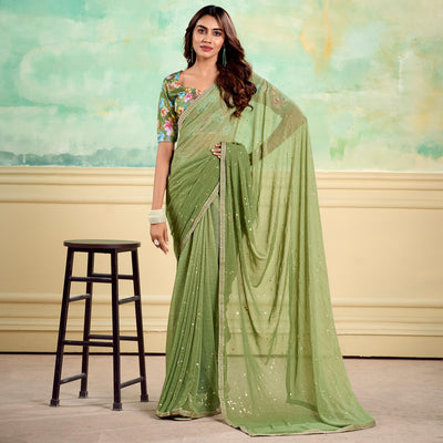 green-foil-printed-with-sequins-georgette-saree