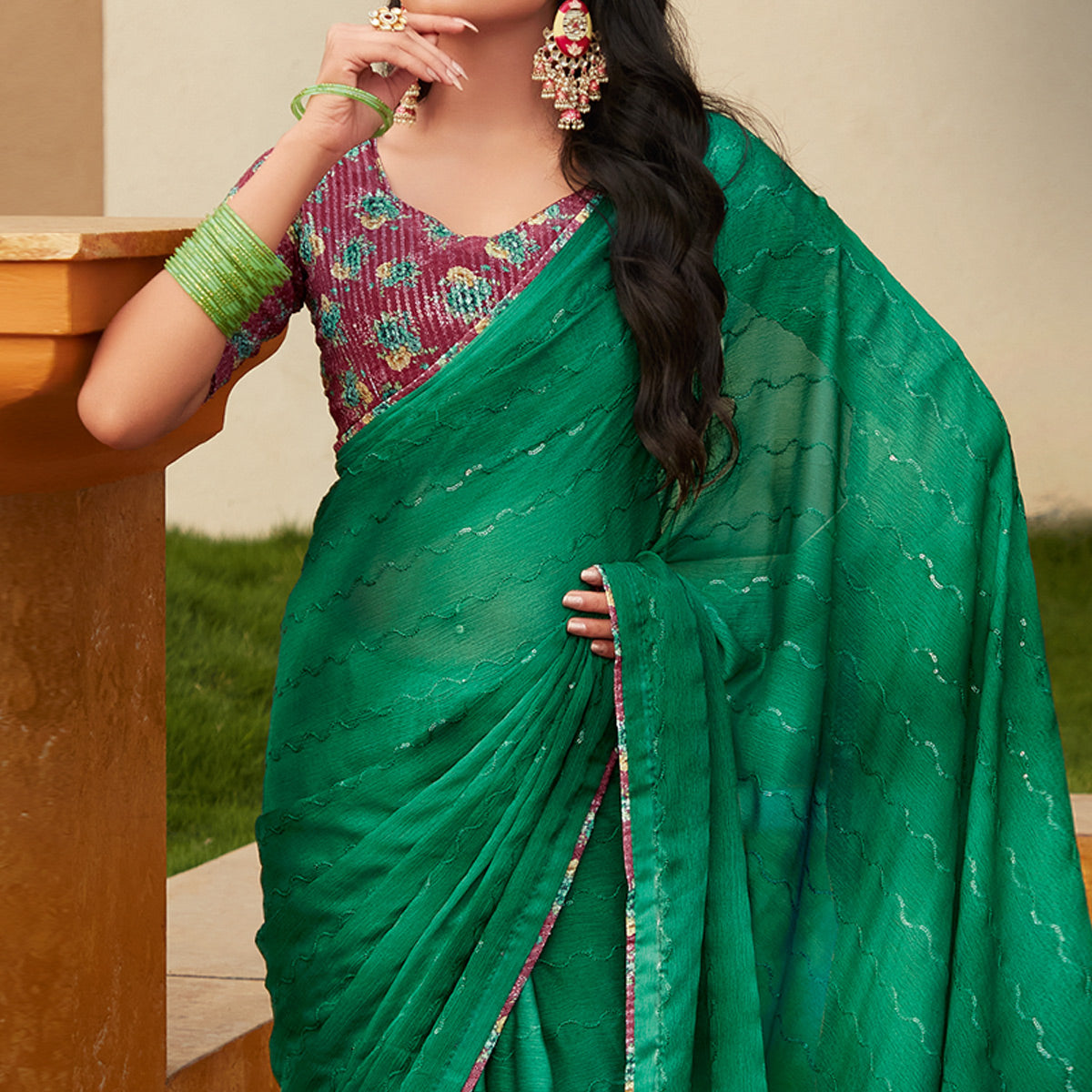 green-sequins-embroidered-chiffon-saree-2