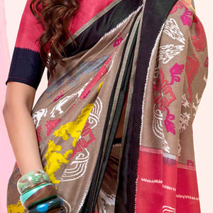 Brown Mill Printed Tussar Silk Saree