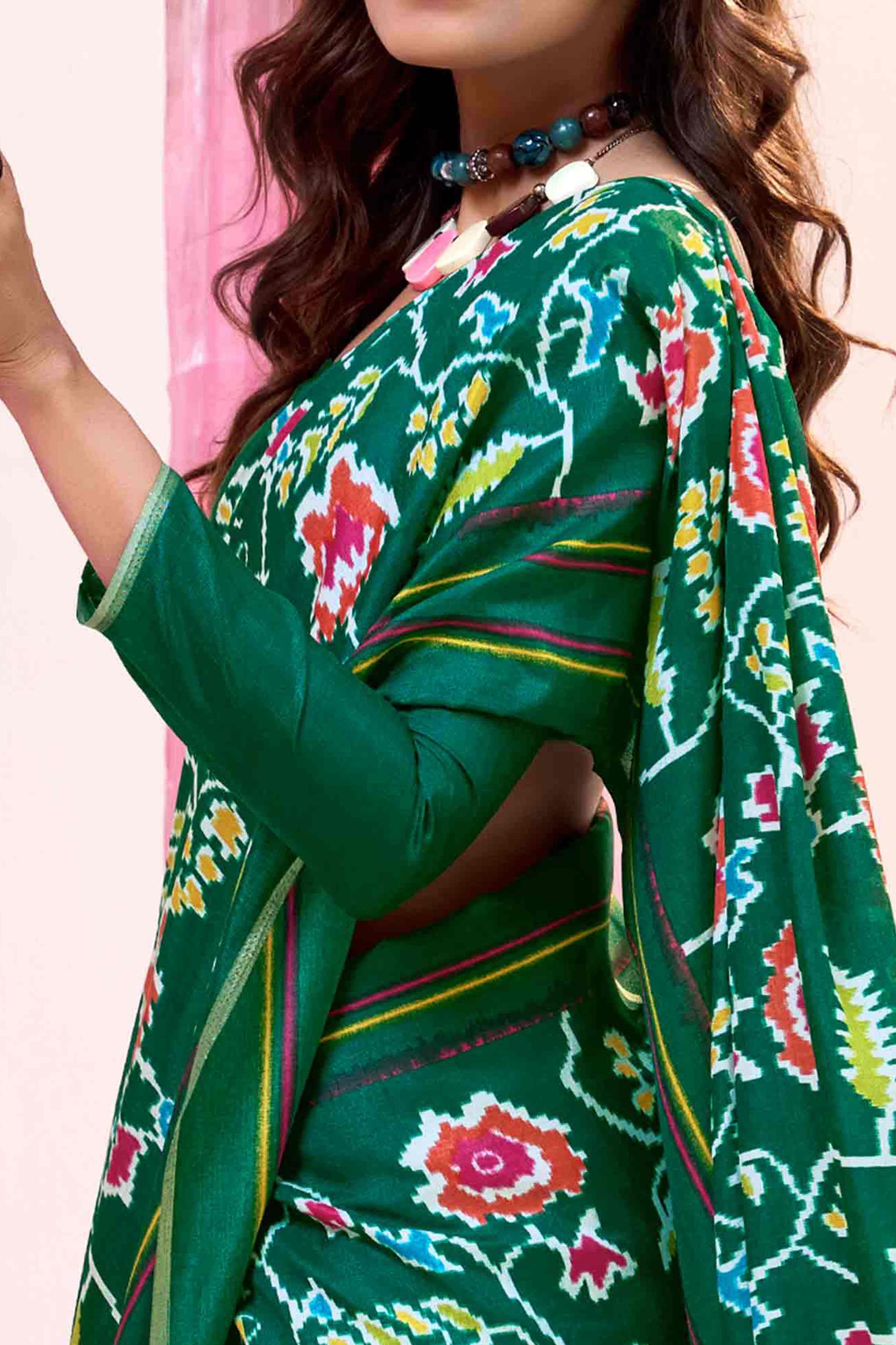 green-floral-mill-printed-tussar-silk-saree