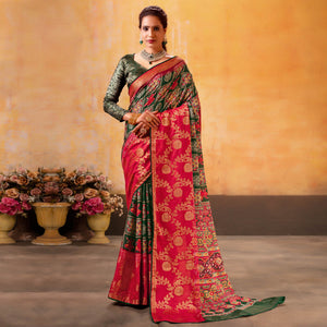 Dark Green Patola Printed Jacquard Saree