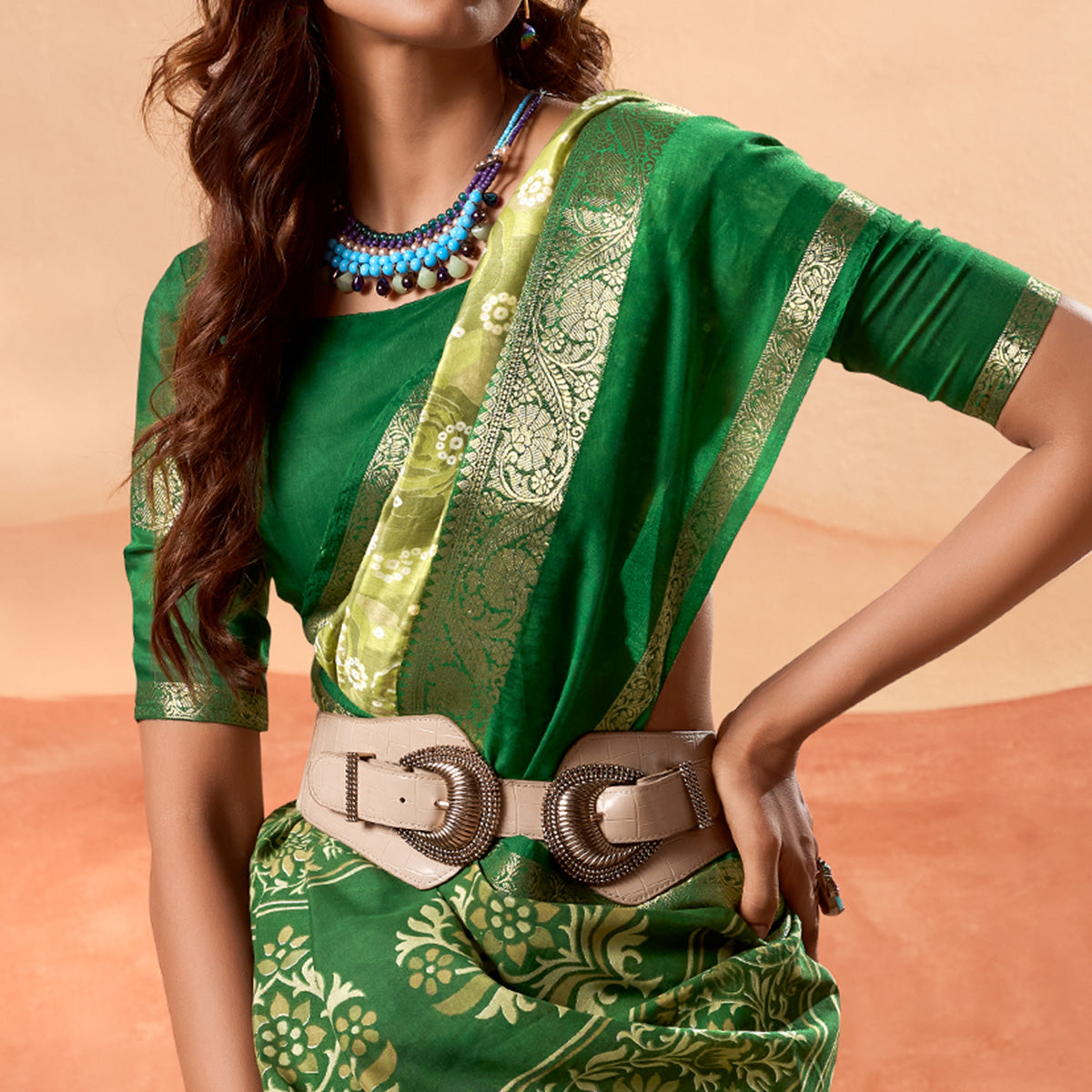green-printed-cotton-silk-saree-with-zari-border-1