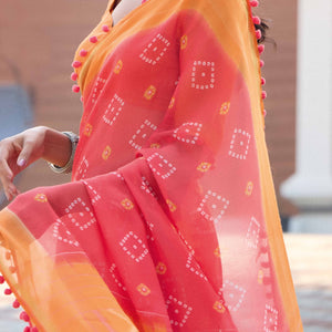 Gajri Pink Printed Cotton Blend Saree With Pumpum Lace