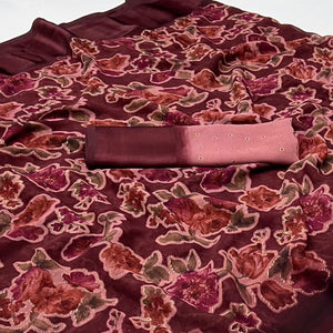 Maroon Floral Foil Printed Cotton Silk Saree