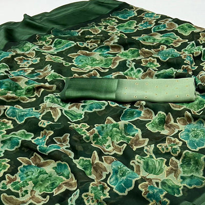 green-floral-foil-printed-cotton-silk-saree