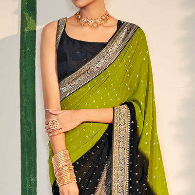 green-black-foil-printed-georgette-saree