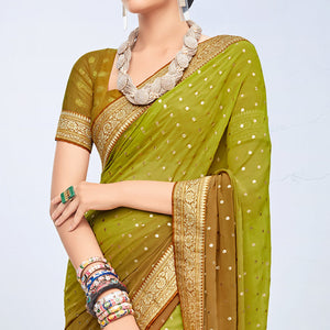 green-brown-foil-printed-georgette-saree