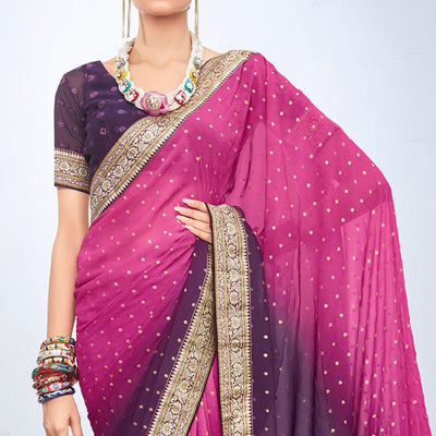 Magenta & Wine Foil Printed Georgette Saree